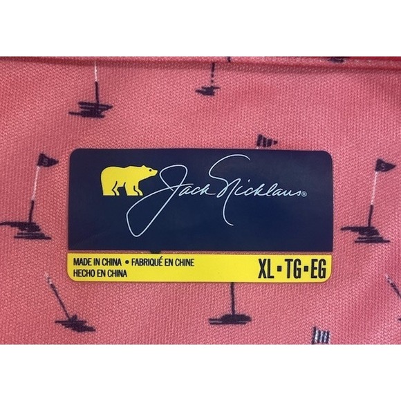 Jack Nicklaus Polo Shirt Mens XL Pink Golf‎ Flags AOP Stretch Athleisure - Picture 2 of 6